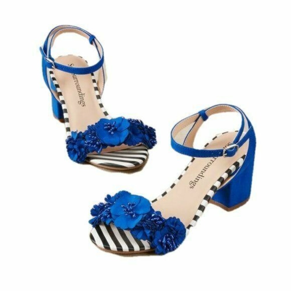 Soft Surroundings Flora Heels Blue Size 7.5 New